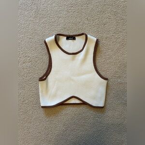White and Brown Ribbed Crop Top